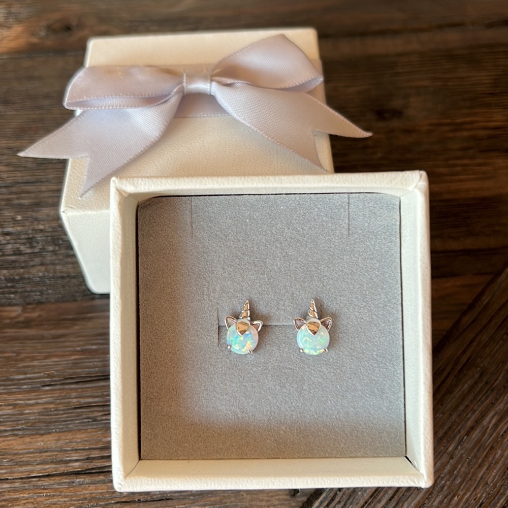 girls iridescent sterling silver unicorn earrings